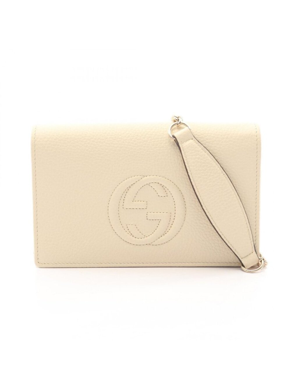 Gucci Shoulder Bag Soho Ivory Leather Chain Wallet